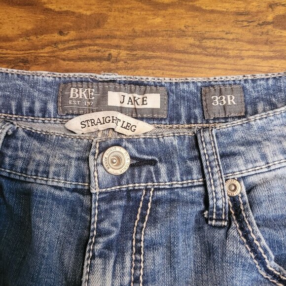 BKE Jeans 33x30 Jake Straight Leg Medium Thick Stitch Light Wash Stretch Denim - Picture 4 of 10